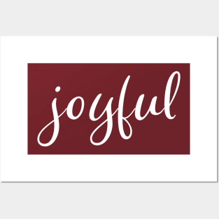 Joyful Christmas Holiday White Script Modern Trendy Red Design Posters and Art